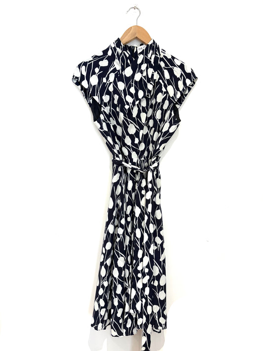 The Fold Navy & White Printed Leaf Dress
