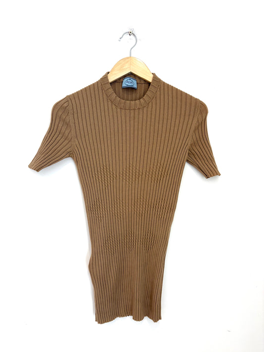 Prada Tan Virgin Wool Short sleeved Knit