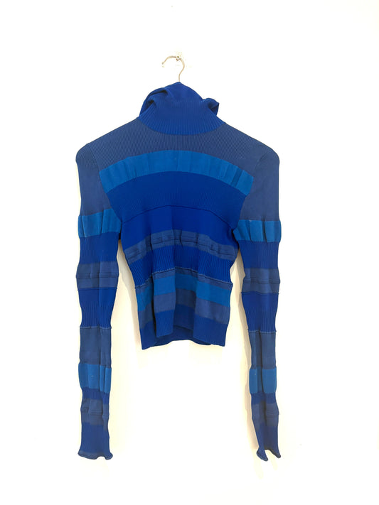 Acne Studios mixed ribbed high neck blue sweater