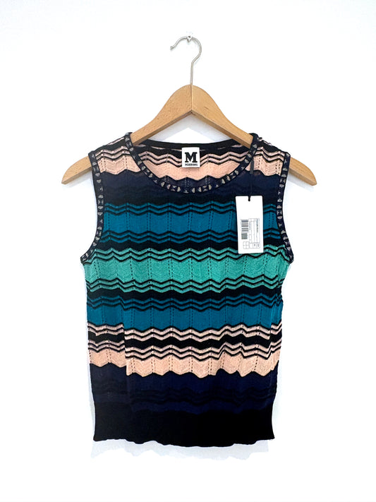 New With Tags M Missoni Blue Crochet Top UK 8