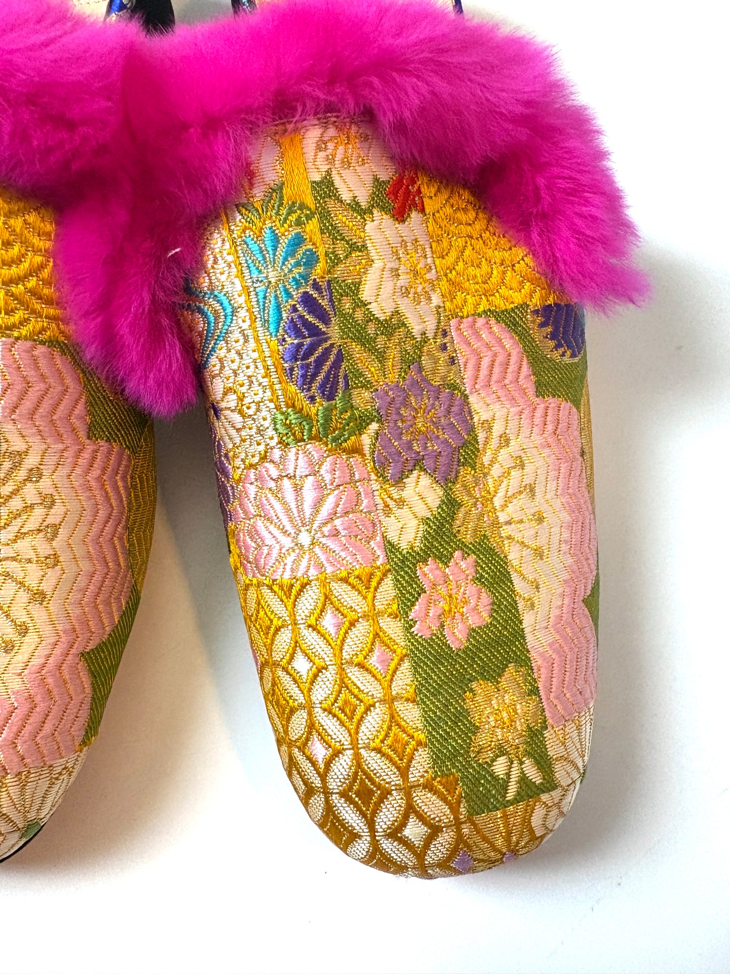 Christian Louboutin Gold Brocade Fur Mules UK 4.5