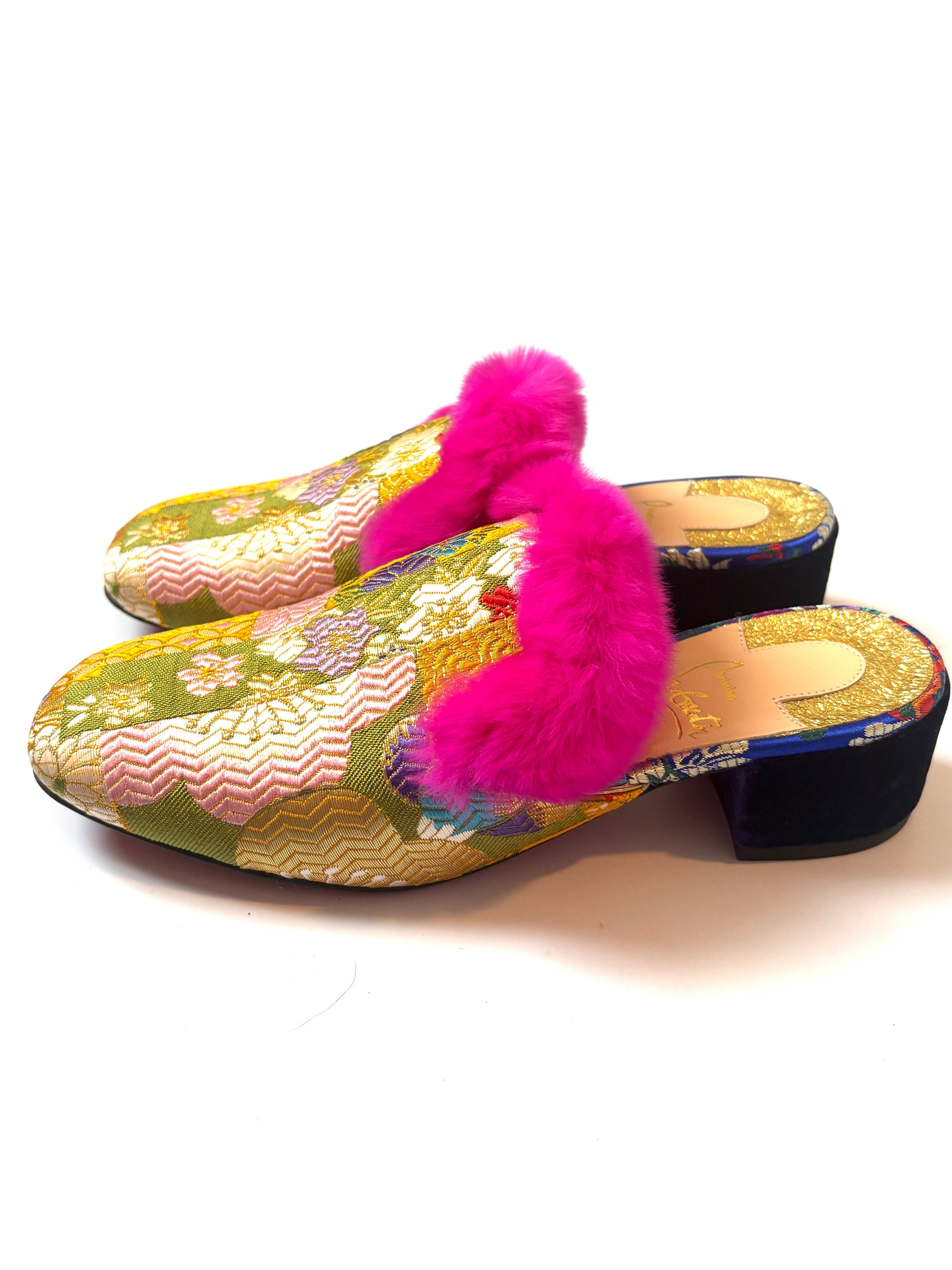 Christian Louboutin Gold Brocade Mules 2