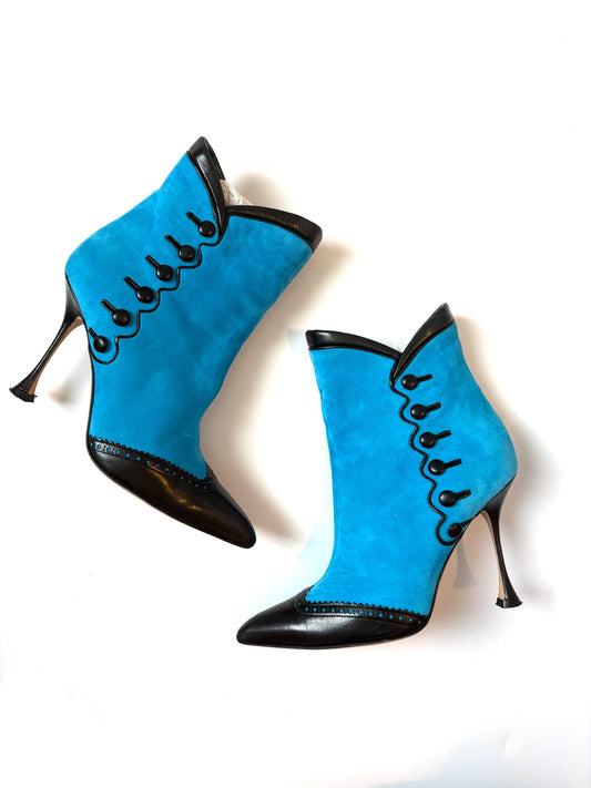 Manolo Blahnik Suede Blue Ankle Boots UK 4.5