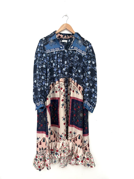 Sandro Flynn tie front floral silk dress