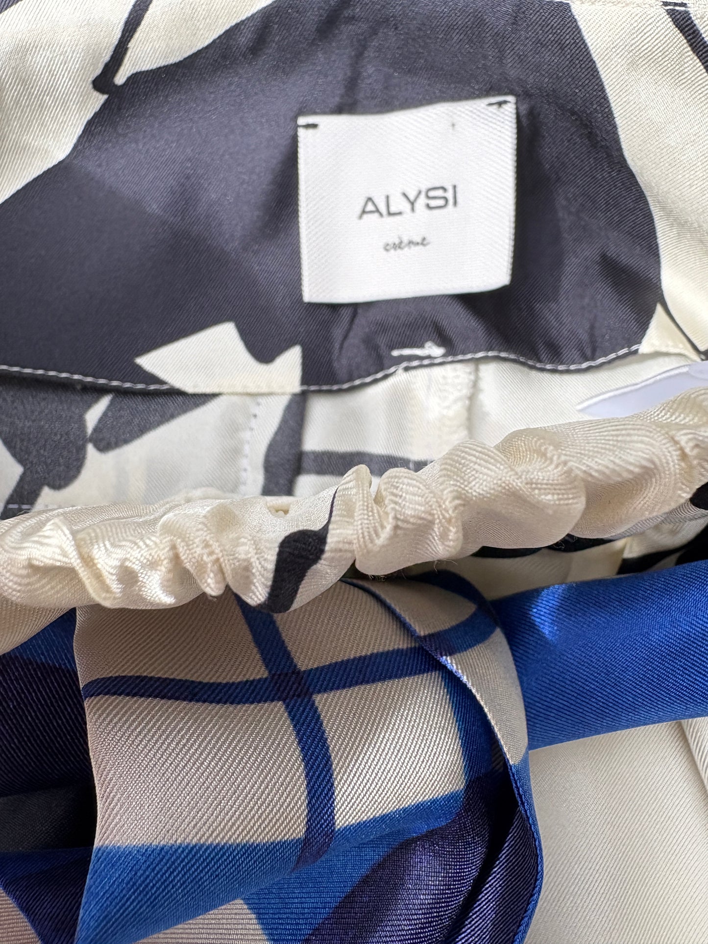 Alysi Crème Silk Print Trousers UK 8