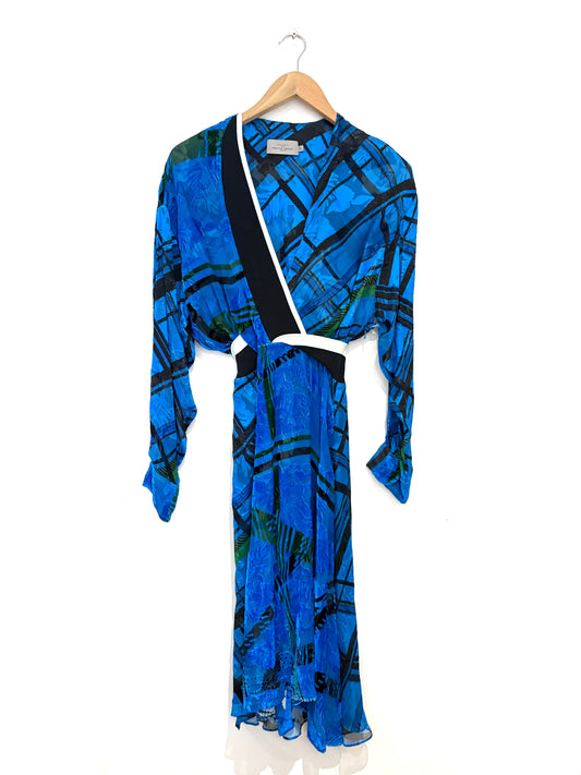 Preen by Thornton Bregazzi Silk Blue Print Wrap Dress