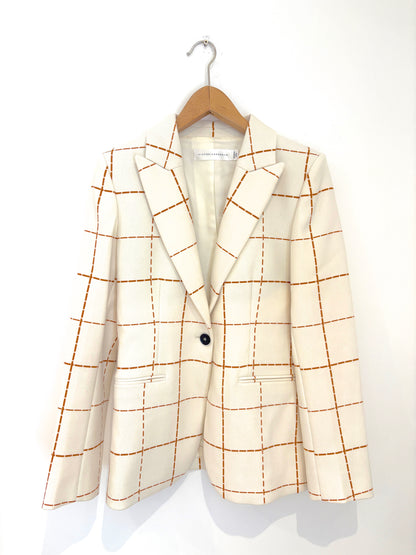Victoria Beckham cream orange check blazer