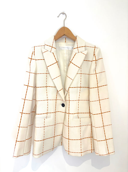 Victoria Beckham cream orange check blazer