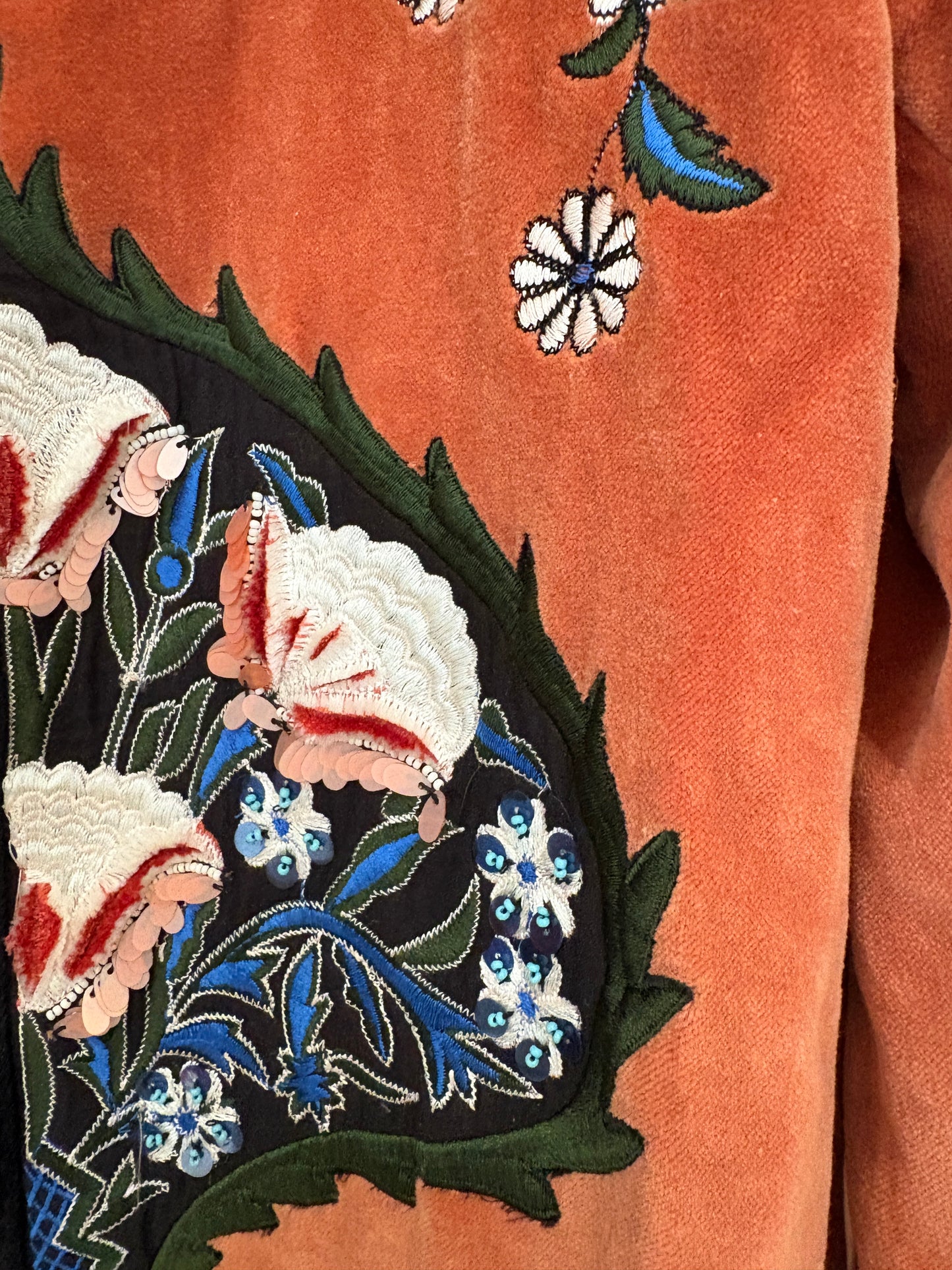 Zara Orange Velvet Embroidered Blazer Jacket S
