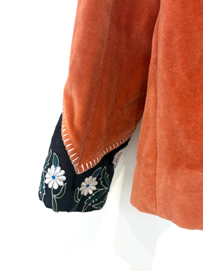 Zara Orange Velvet Embroidered Blazer Jacket S