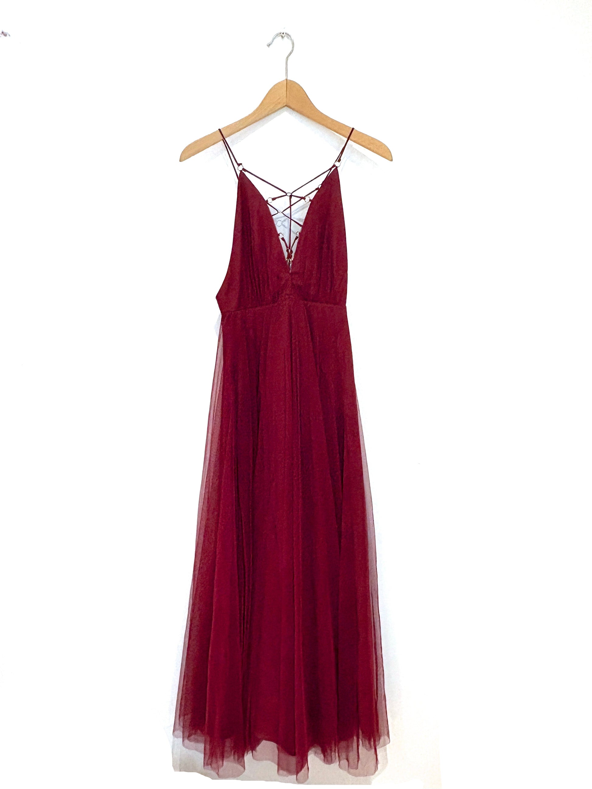 Topshop Burgundy Tulle Maxi Dress