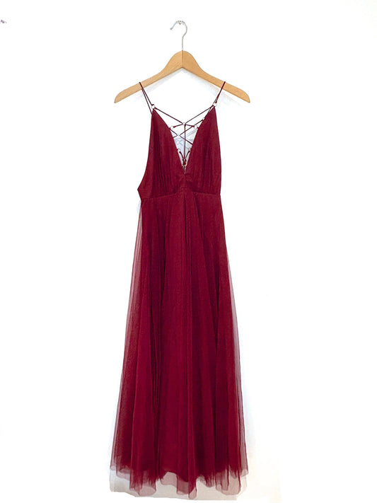 Topshop Burgundy Tulle Maxi Dress