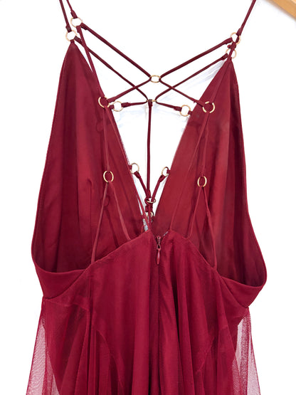 Topshop Burgundy Tulle Maxi Dress UK 4