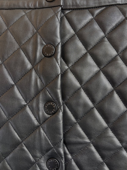 Sandro Black Quilted Leather Skirt L