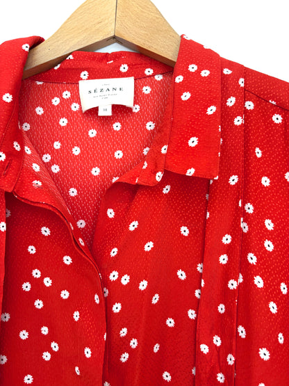 Sézane Ditsy Red Silk Blouse UK 10