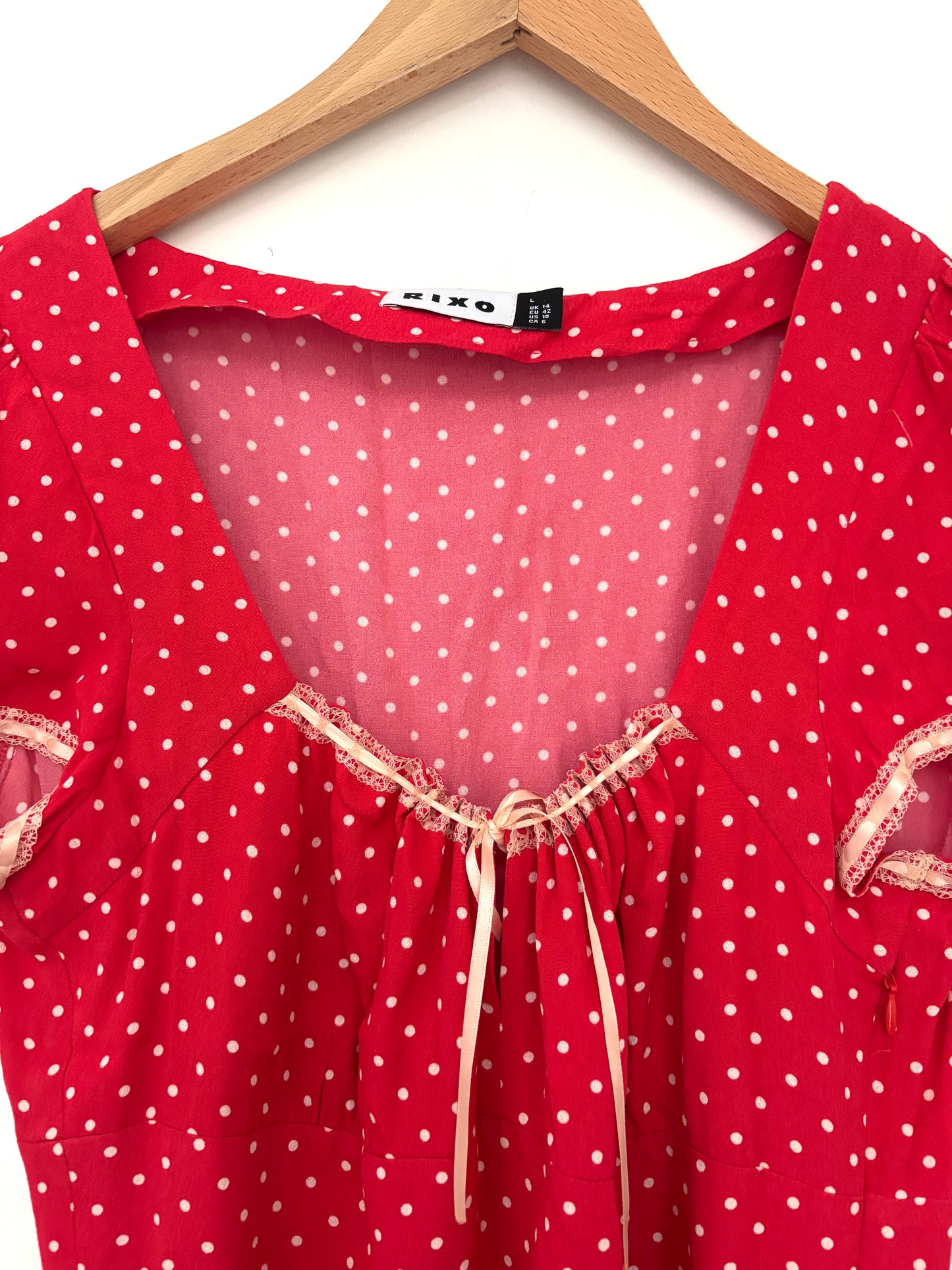 Rixo Polka Dot Midi Dress UK 14
