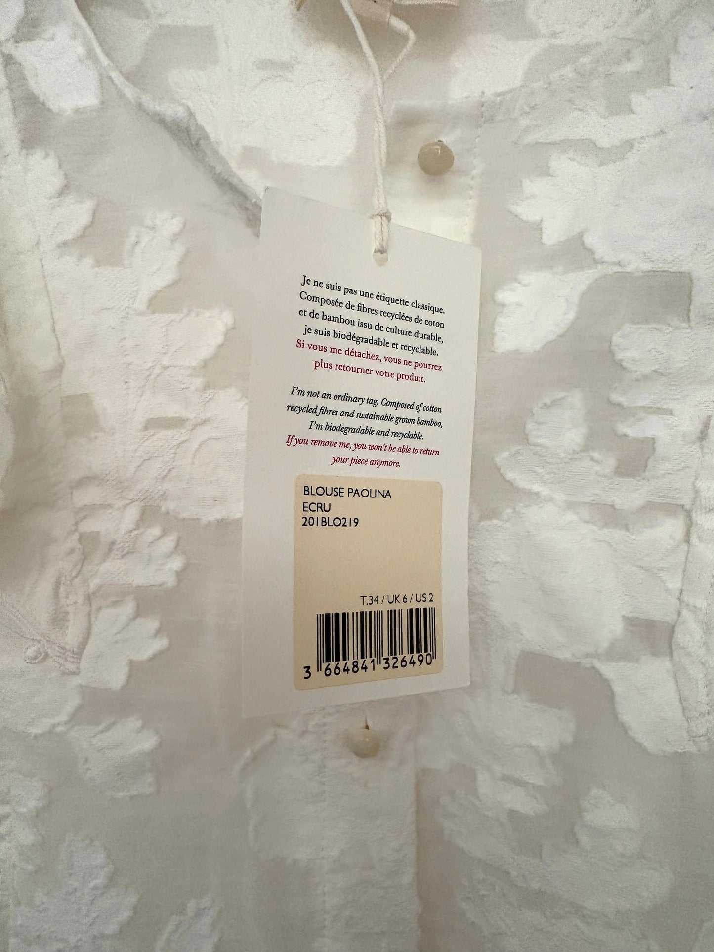 Nw With Tags Sézane White Lace Blouse UK 6