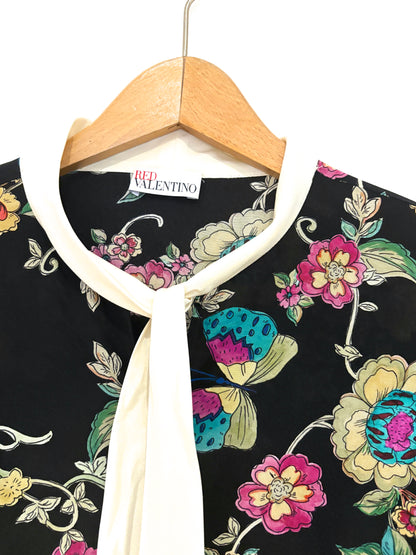 Red Valentino Floral Neck Tie Blouse UK 16