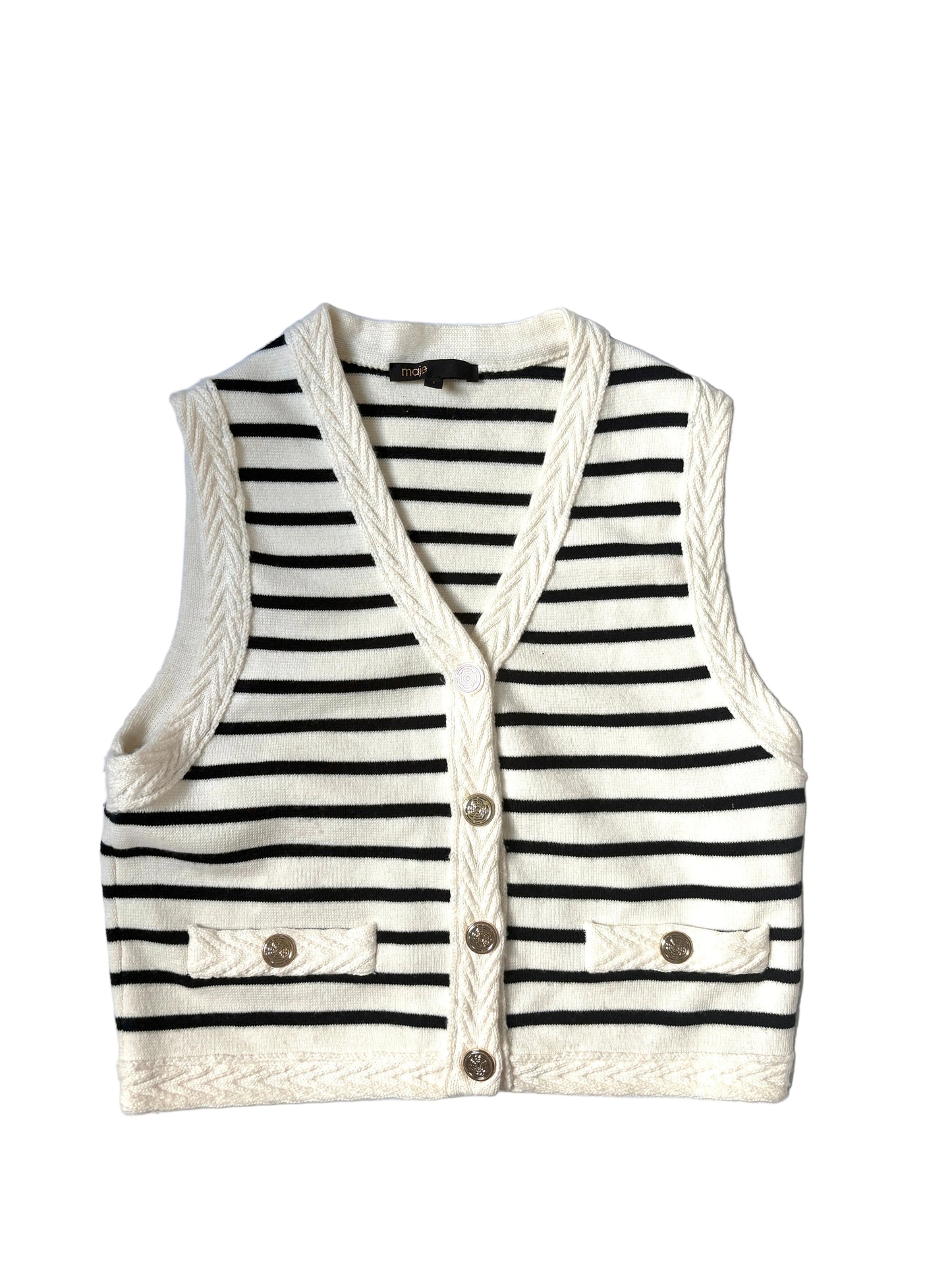 Maje White/Black Striped Knit Vest and Mini Skirt Set S