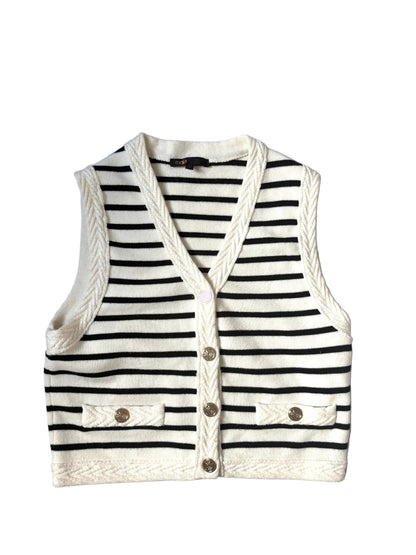 Maje White/Black Striped Knit Vest and Mini Skirt Set S