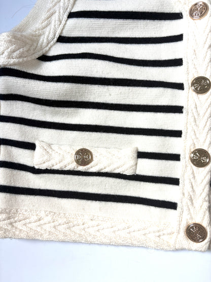 Maje White/Black Striped Knit Vest and Mini Skirt Set S