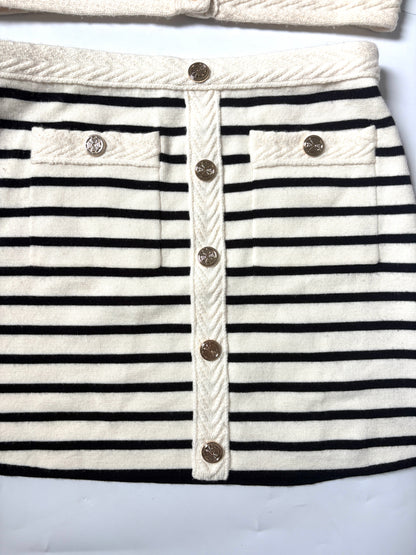 Maje White/Black Striped Knit Vest and Mini Skirt Set S
