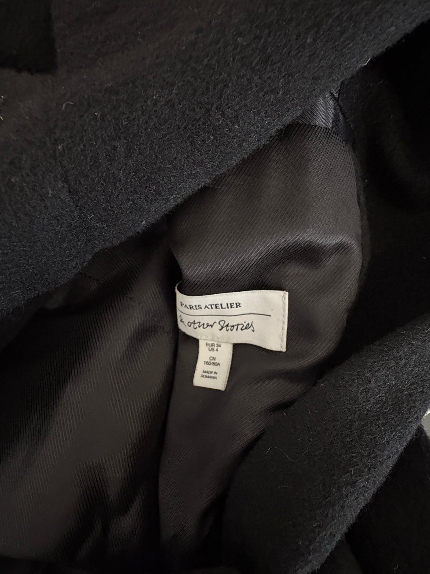 & Other Stories Belted Alpaca Black Coat UK 6