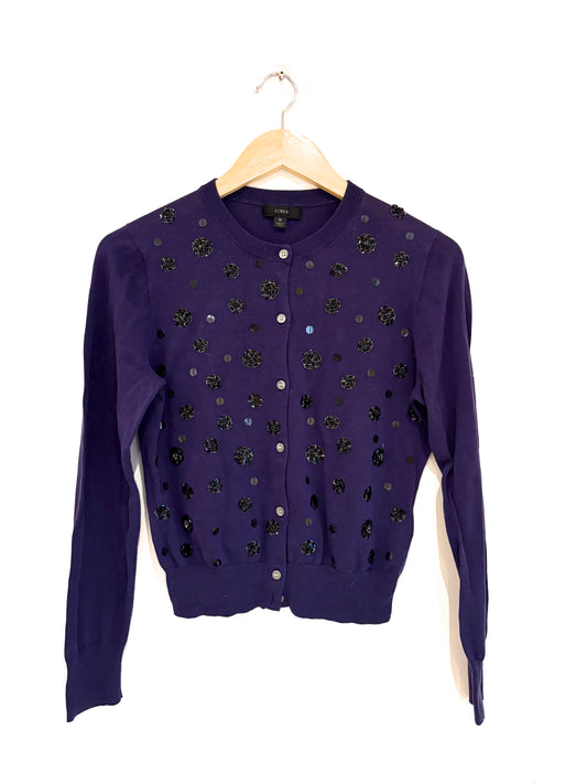 J Crew Purple Sequinned Cardigan M