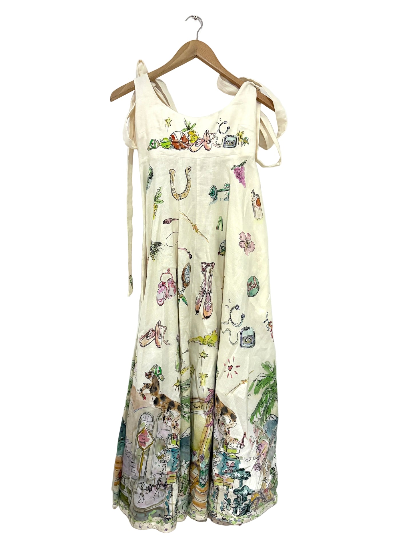 Alemais Anouk Printed Linen Maxi Dress UK 8