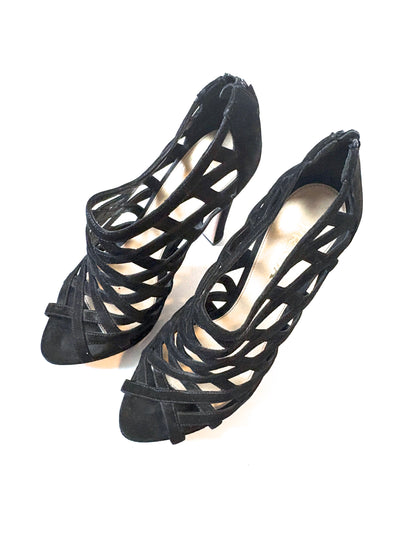 Prada Black Suede Zip Back Peep Toe Heels UK 5.5