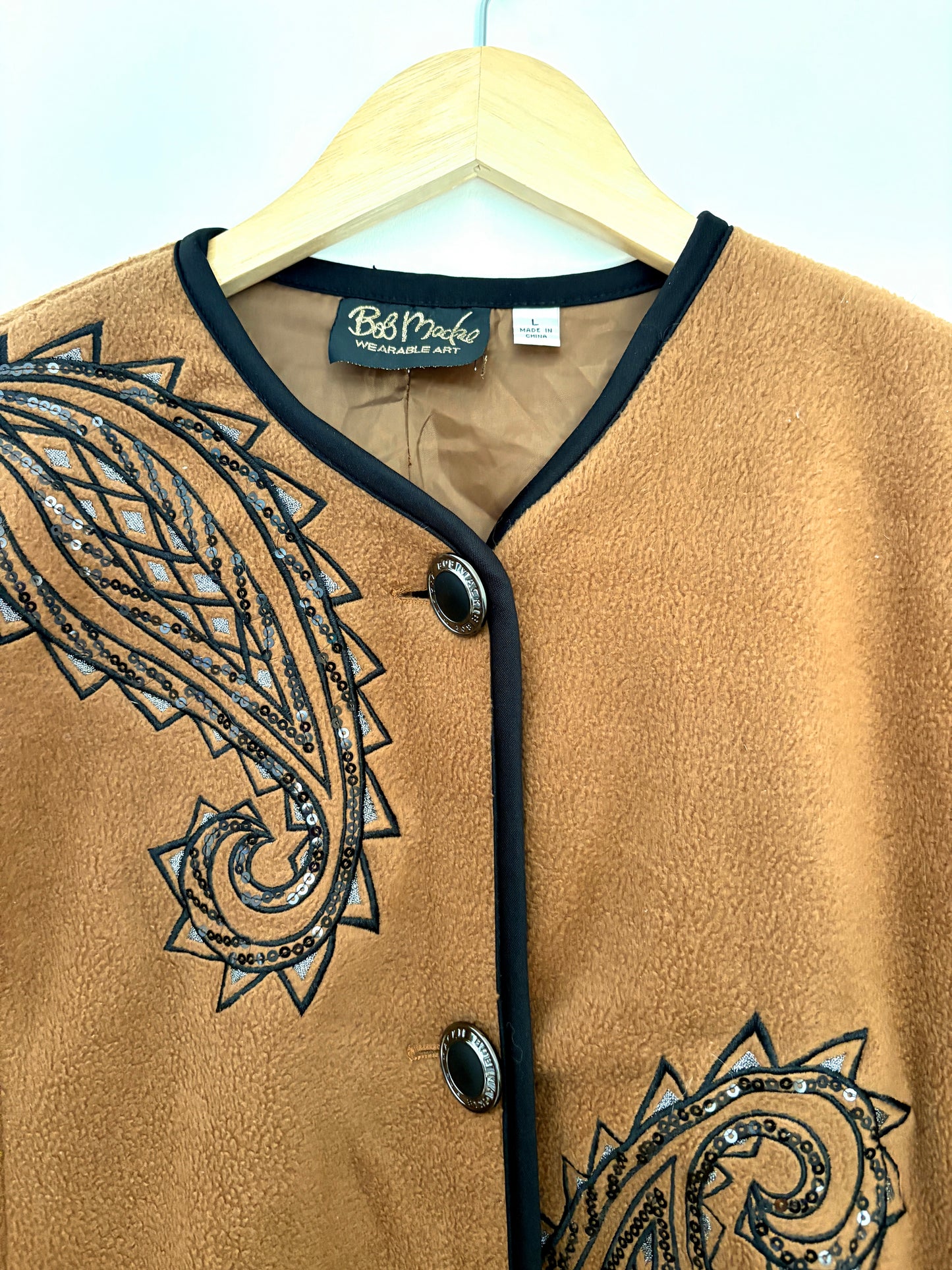 Bob Mackie Brown Fleece Embroidered Coat