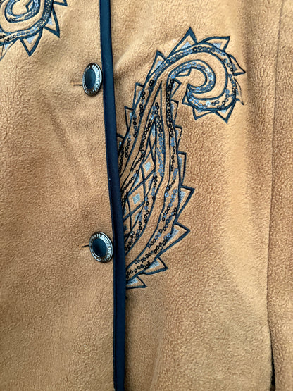 Bob Mackie Brown Fleece Embroidered Coat