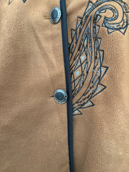 Bob Mackie Brown Fleece Embroidered Coat