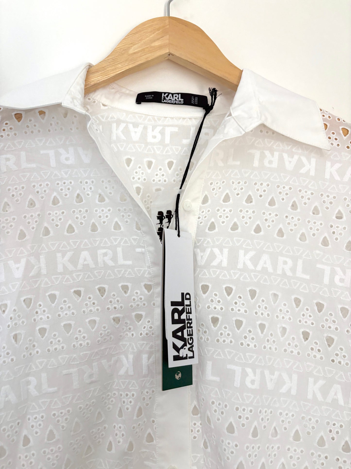 New with Tags Karl Lagerfield White Broderie Anglaise Shirt Dress UK 8