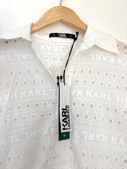 New with Tags Karl Lagerfield White Broderie Anglaise Shirt Dress UK 8
