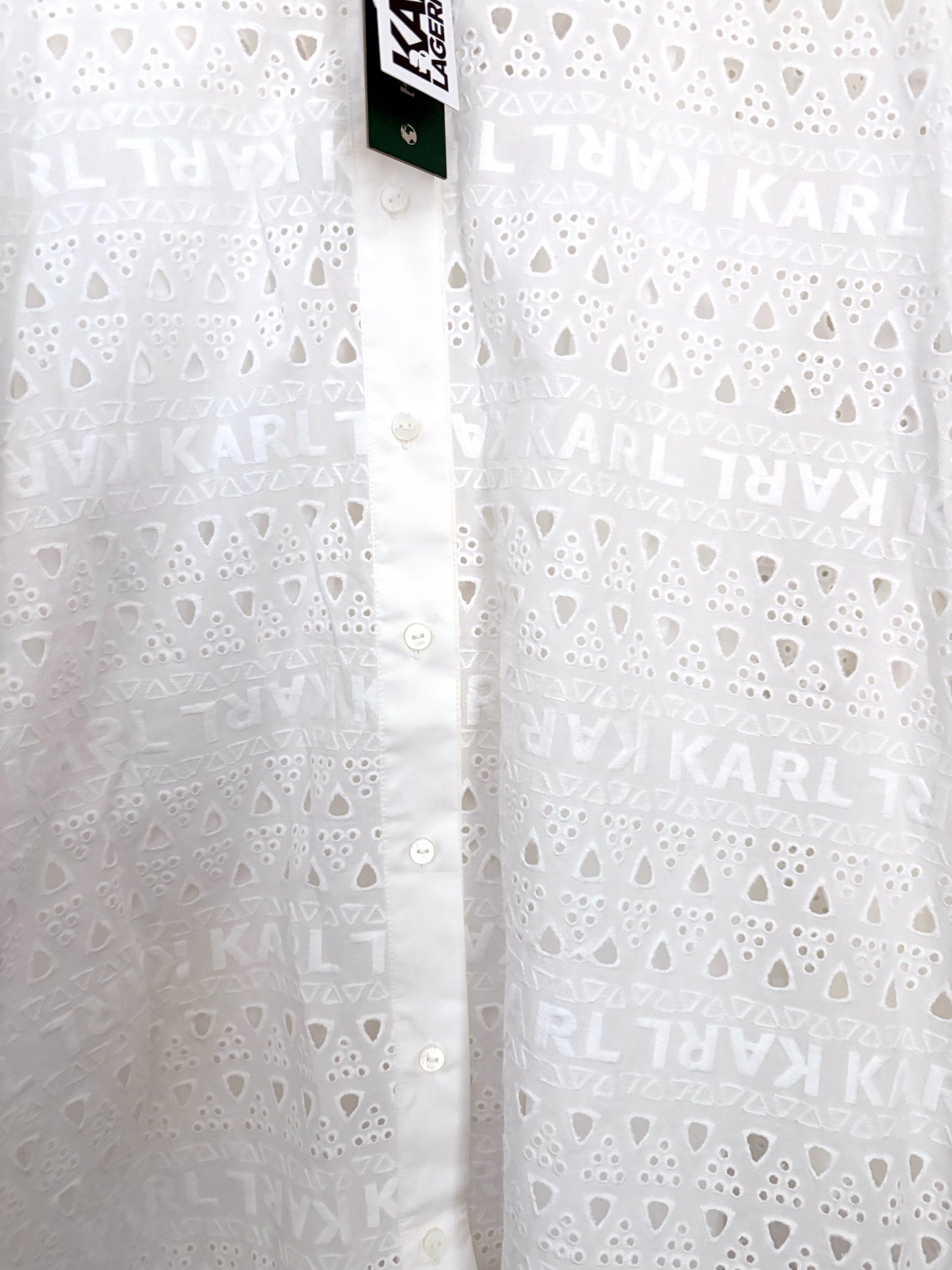 New with Tags Karl Lagerfield White Broderie Anglaise Shirt Dress UK 8