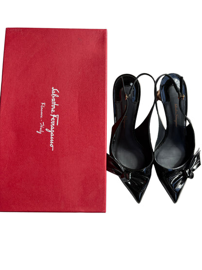 Salvatore Ferragamo Nero Patent Calf Heels UK 5.5