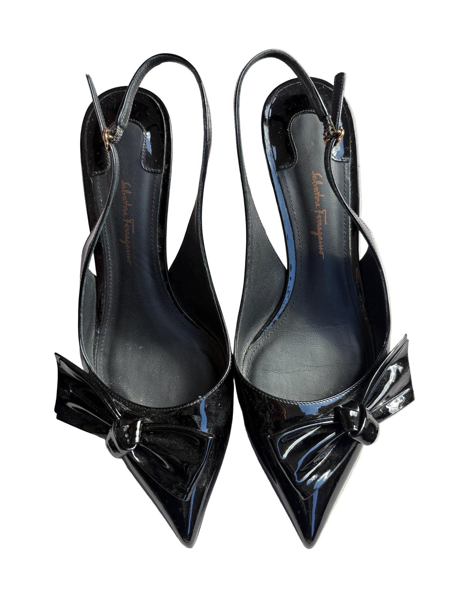 Salvatore Ferragamo Nero Patent Calf Heels UK 5.5