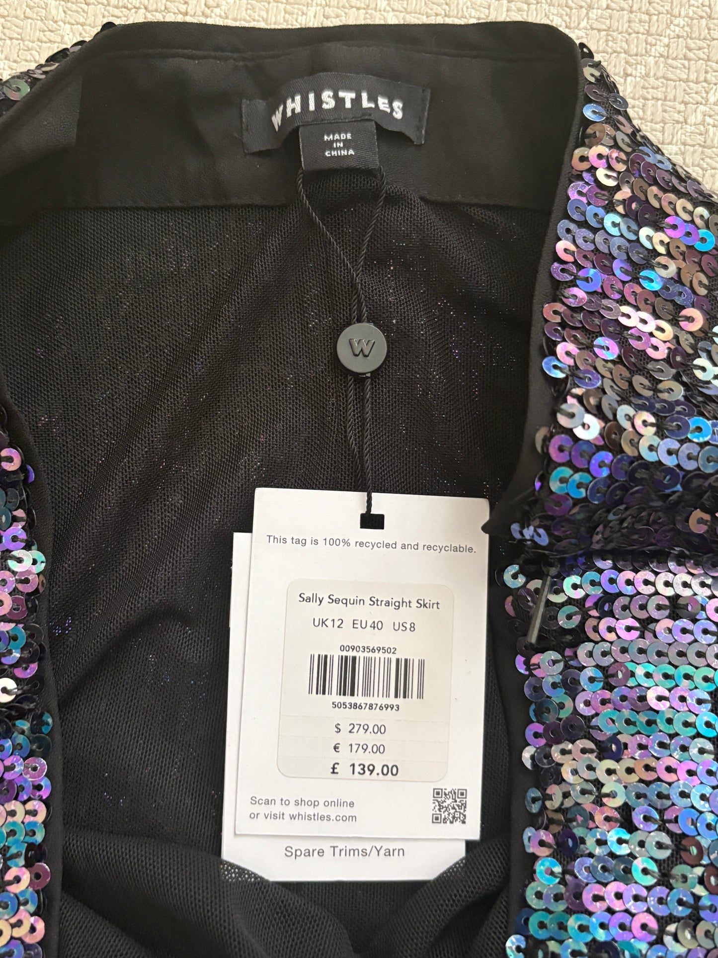 New With Tags Whistles Sally Sequin Straight Skirt UK 12