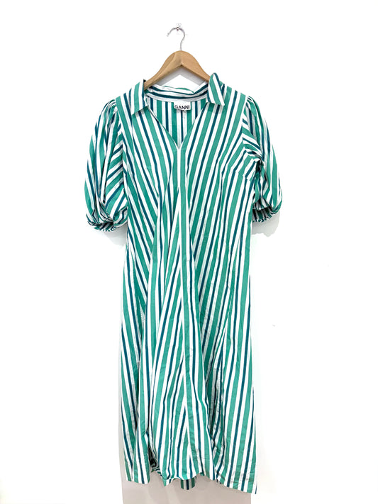Ganni Green Striped Collar Dress