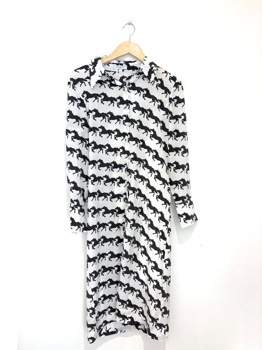 Equipment Silk Horse Printed Midi Shirt Dress