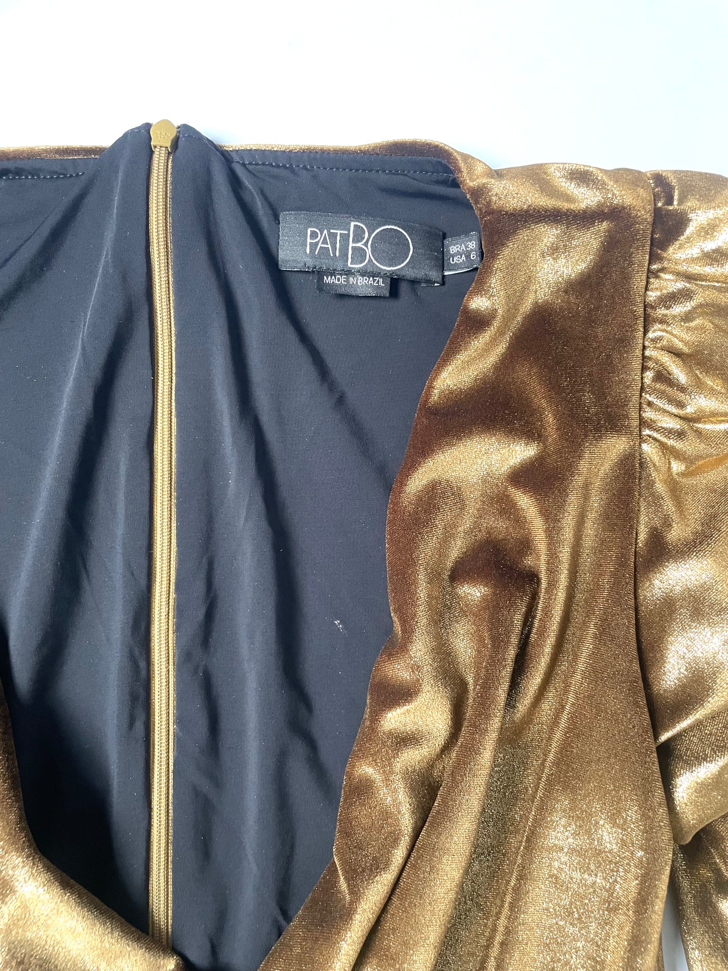 PatBo Draped Gold Velvet Mini Dress UK 8