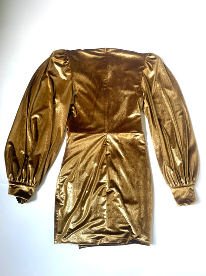 PatBo Draped Gold Velvet Mini Dress UK 8