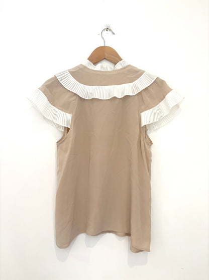 The Fold Silk Beige Pleat Blouse UK 12