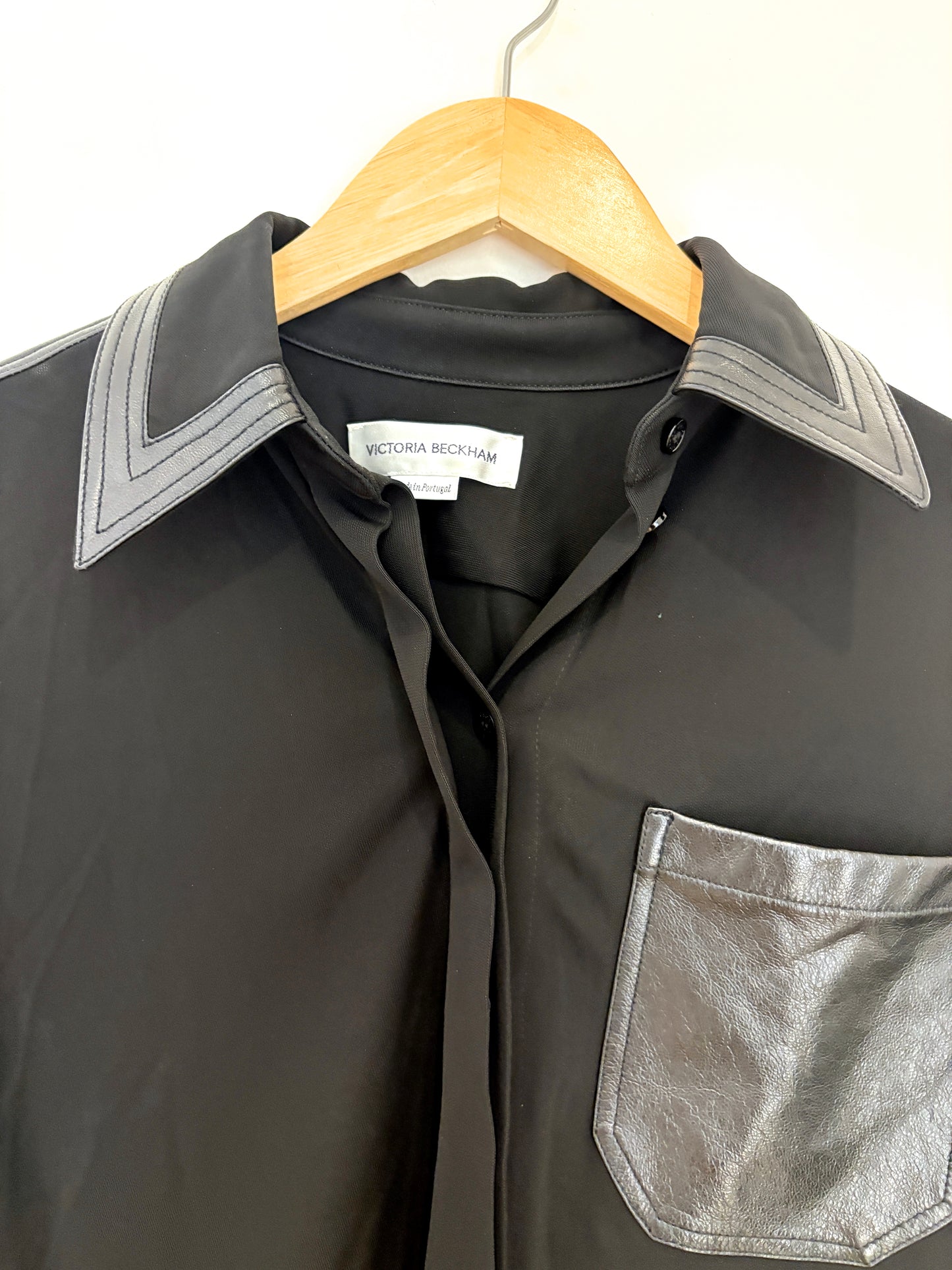 Victoria Beckham Leather Trimmed Shirt UK 6