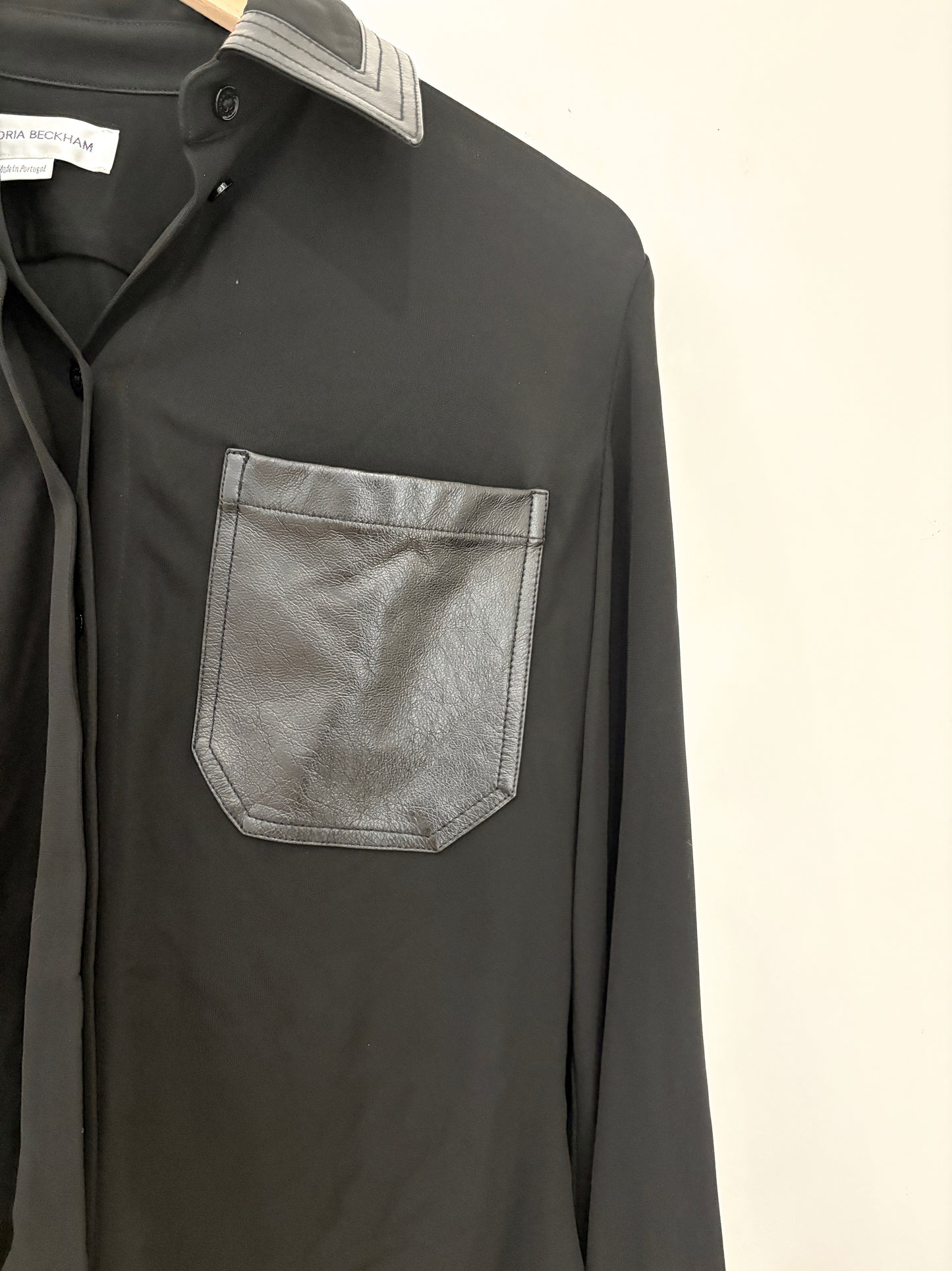 Victoria Beckham Leather Trimmed Shirt UK 6