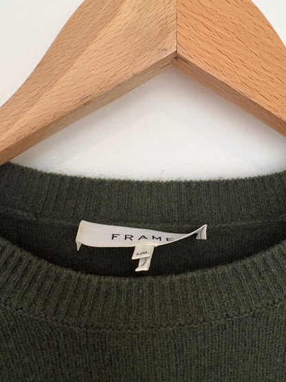 Frame Green Cashmere Ruched Sleeve Sweater L
