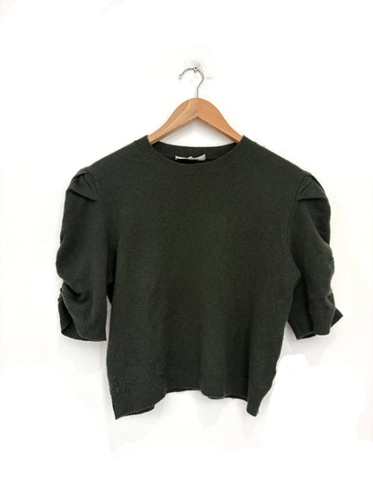 Frame Green Cashmere Ruched Sleeve Sweater