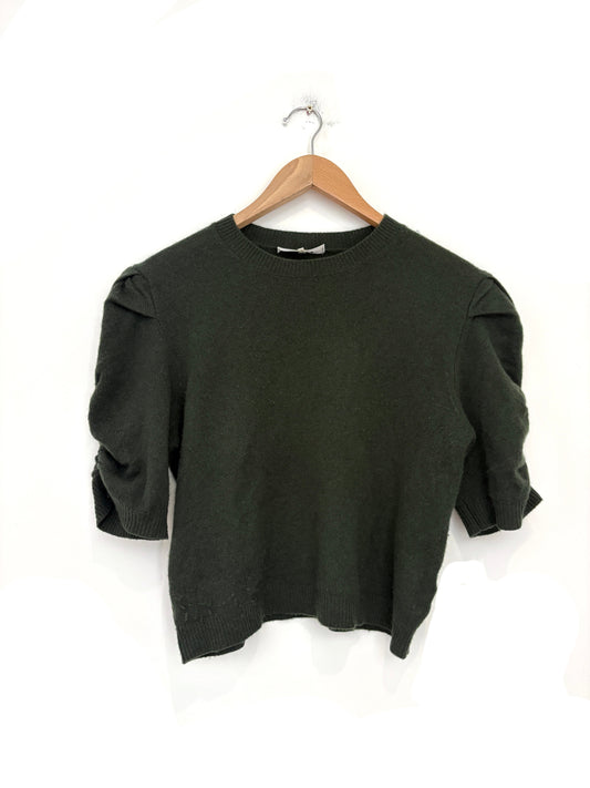 Frame Green Cashmere Ruched Sleeve Sweater
