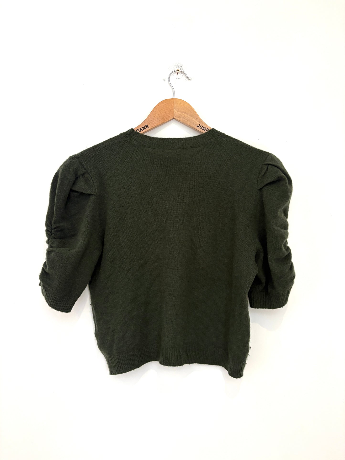 Frame Green Cashmere Ruched Sleeve Sweater L